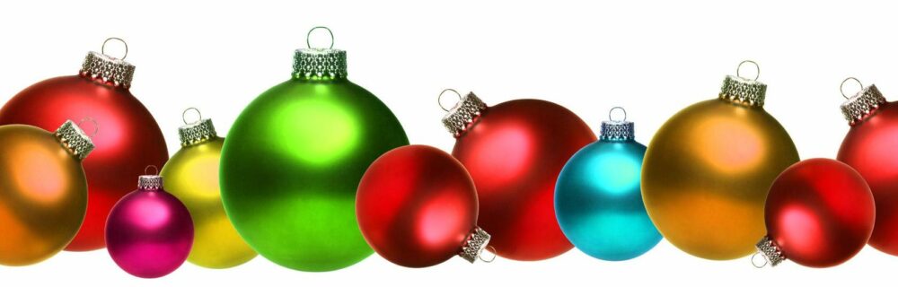 colorful christmas ornaments banner